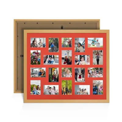 Country Pine Colour Multi Aperture Photo Frame 6X4 (x18) and 4X4 (x2) Pictures – Collage Wall Frame For Family Photos – 80x70cm Picture Frame Size