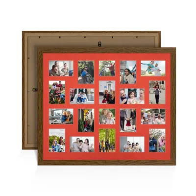 Dark Oak Colour Multi Aperture Photo Frame 6X4 (x18) and 4X4 (x2) Pictures – Collage Wall Frame For Family Photos – 80x70cm Picture Frame Size