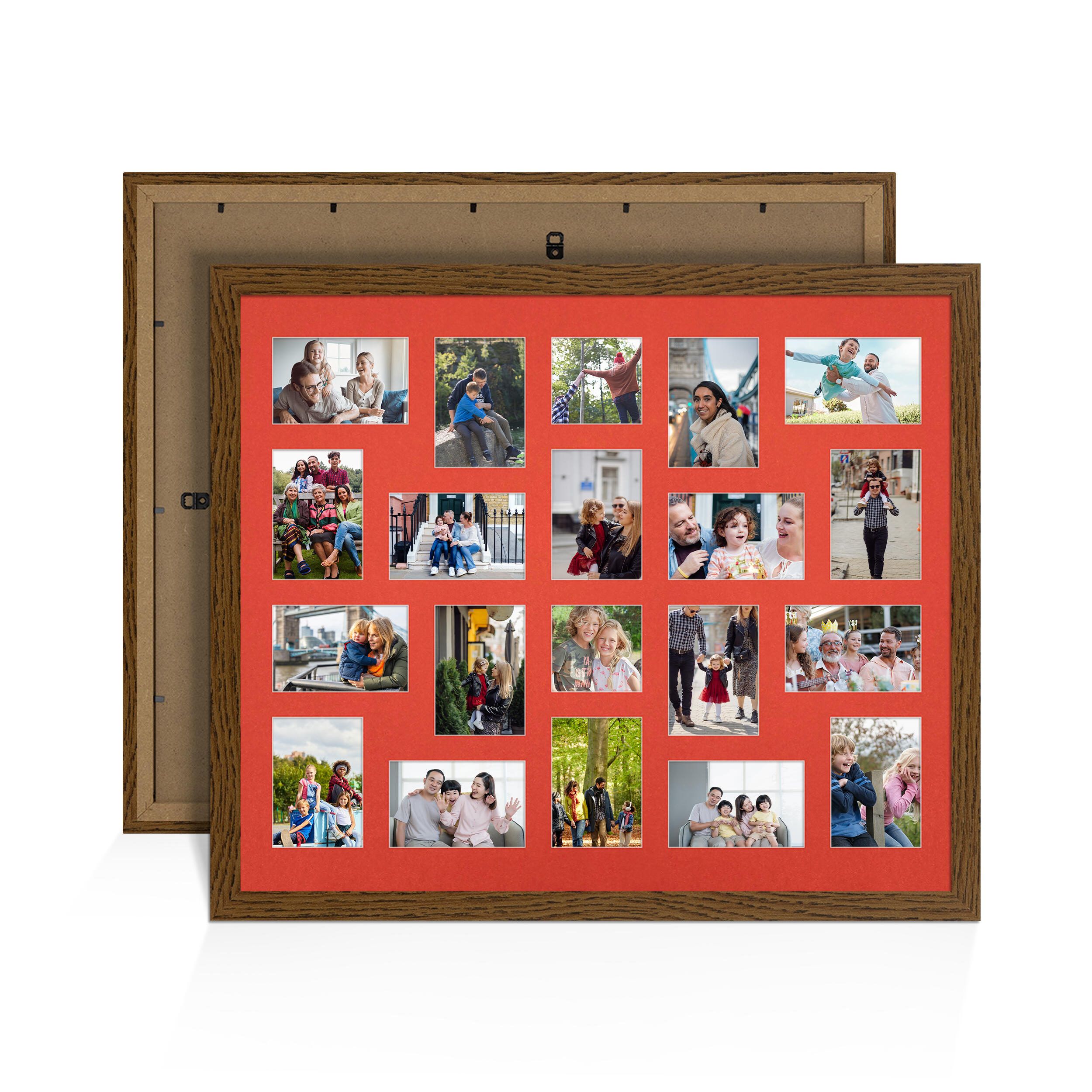 Dark Oak Colour Multi Aperture Photo Frame 6X4 (x18) and 4X4 (x2) Pictures – Collage Wall Frame For Family Photos – 80x70cm Picture Frame Size