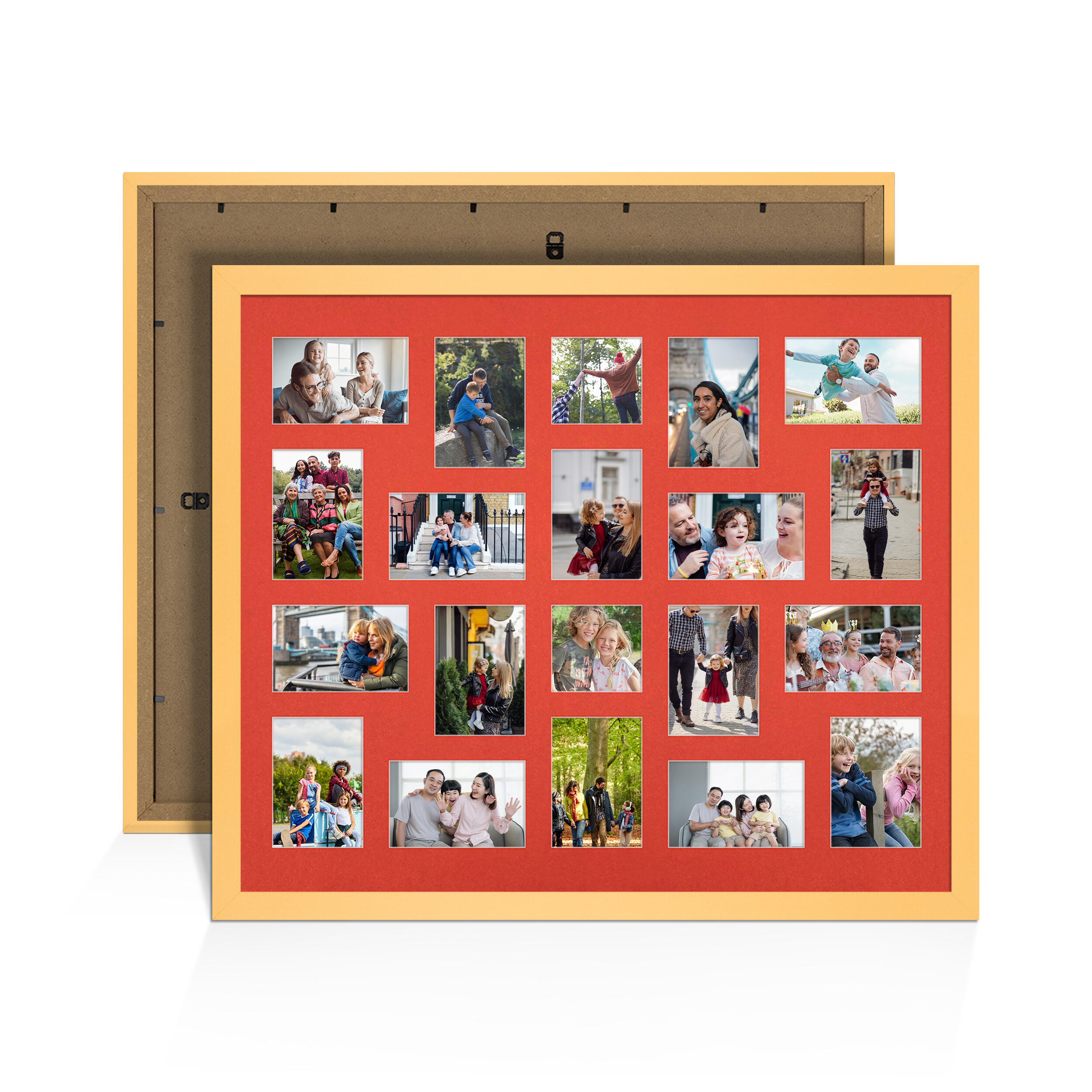Mustard Yellow Colour Multi Aperture Photo Frame 6X4 (x18) and 4X4 (x2) Pictures – Collage Wall Frame For Loved Ones Photos – 80x70cm Frame Size