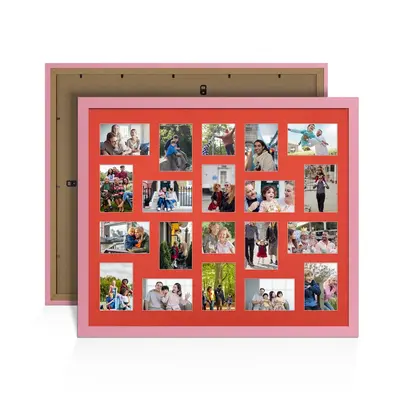 Pastel Pink Colour Multi Aperture Photo Frame 6X4 (x18) and 4X4 (x2) Pictures – Collage Wall Frame for Family Photos – 80x70cm Picture Frame Size