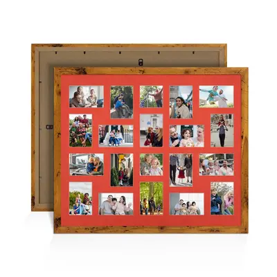Rustic Oak Colour Multi Aperture Photo Frame 6X4 (x18) and 4X4 (x2) Pictures – Collage Wall Frame for Family Photos – 80x70cm Picture Frame Size