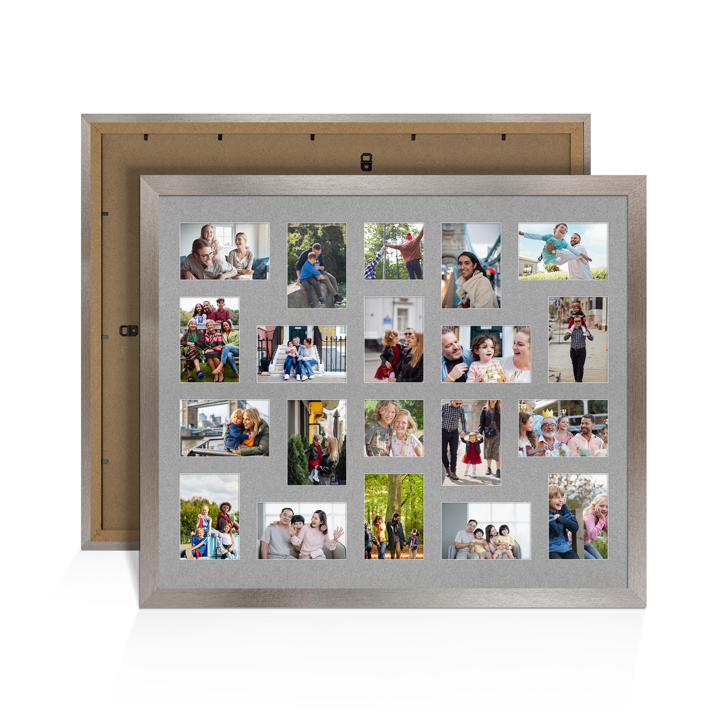 Aluminium Colour Multi Aperture Photo Frame 6X4 (x18) and 4X4 (x2) Pictures – Collage Wall Frame For Loved Ones Photos – 80x70cm Frame Size