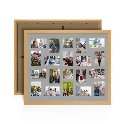 Country Pine Colour Multi Aperture Photo Frame 6X4 (x18) and 4X4 (x2) Pictures – Collage Wall Frame for Family Photos – 80x70cm Picture Frame Size