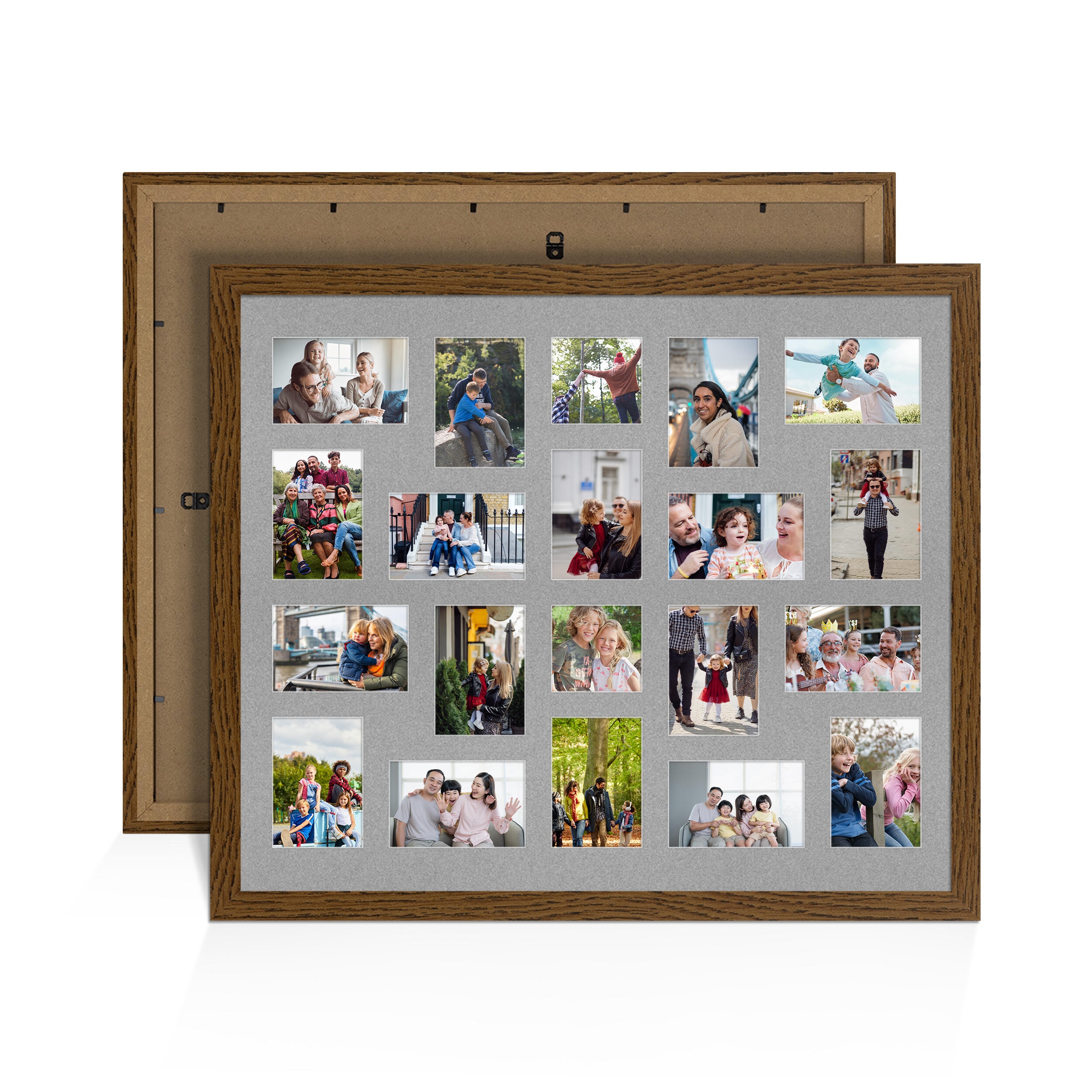 Dark Oak Colour Multi Aperture Photo Frame 6X4 (x18) and 4X4 (x2) Pictures – Collage Wall Frame For Family Photos – 80x70cm Picture Frame Size