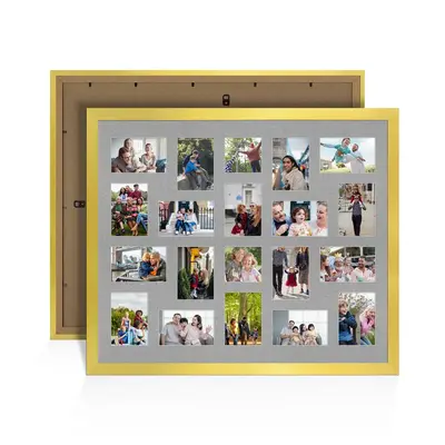 Gold Colour Multi Aperture Photo Frame 6X4 (x18) and 4X4 (x2) Pictures – Collage Wall Frame for Family Photos – 80x70cm Picture Frame Size