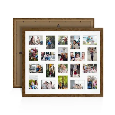Dark Oak Colour Multi Aperture Photo Frame 6X4 (x18) and 4X4 (x2) Pictures – Collage Wall Frame For Loved Ones Photos – 80x70cm Frame Size