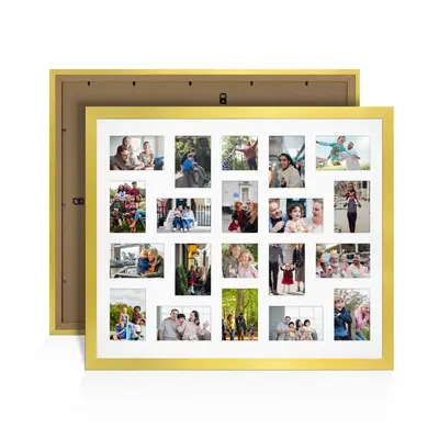 Gold Colour Multi Aperture Photo Frame 6X4 (x18) and 4X4 (x2) Pictures – Collage Wall Frame For Family Photos – 80x70cm Picture Frame Size