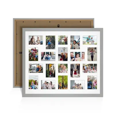 Light Grey Colour Multi Aperture Photo Frame 6X4 (x18) and 4X4 (x2) Pictures – Collage Wall Frame For Family Photos – 80x70cm Picture Frame Size