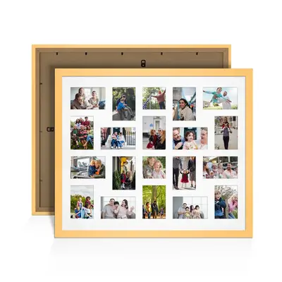Mustard Yellow Colour Multi Aperture Photo Frame 6X4 (x18) and 4X4 (x2) Pictures – Collage Wall Frame For Family Photos – 80x70cm Picture Frame Size