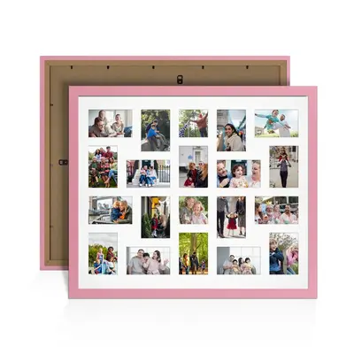 Pastel Pink Colour Multi Aperture Photo Frame 6X4 (x18) and 4X4 (x2) Pictures – Collage Wall Frame for Family Photos – 80x70cm Picture Frame Size