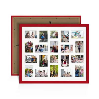 Red Colour Multi Aperture Photo Frame 6X4 (x18) and 4X4 (x2) Pictures – Collage Wall Frame For Loved Ones Photos – 80x70cm Frame Size