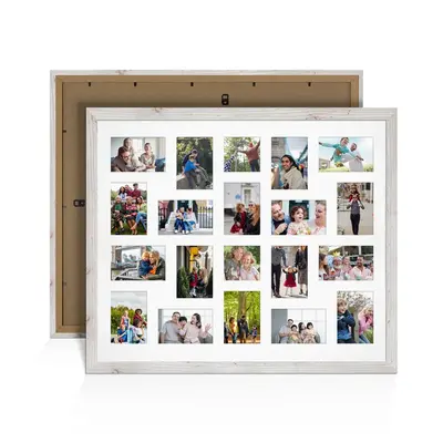 White Rustic Colour Multi Aperture Photo Frame 6X4 (x18) and 4X4 (x2) Pictures – Collage Wall Frame for Family Photos – 80x70cm Picture Frame Size