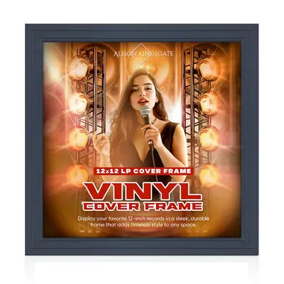 12X12" Dark Grey Step Vinyl Record Frame - LP Album Cover Frame For Music Lovers
