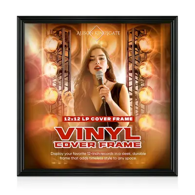 12X12" Black Swept Vinyl Record Frame - LP Album Cover Frame For Music Lovers