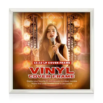 12X12" White Swept Vinyl Record Frame - LP Album Cover Display For Music Lovers