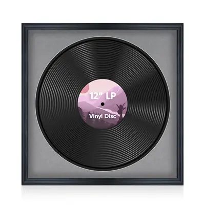 16X16" Black Classic Vinyl Record Frame With Mid Grey Mount For 12 Inch LP Disc - Premium Vinyl Display