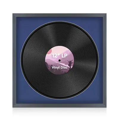 16X16" Dark Grey Classic Vinyl Record Frame With Blue Mount For 12 Inch LP Disc - Premium Vinyl Display