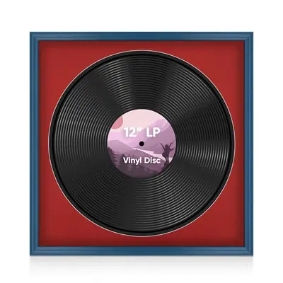16X16" Navy Blue Classic Vinyl Record Frame With Crimson Mount 12 Inch LP Disc - Stylish Display Frame