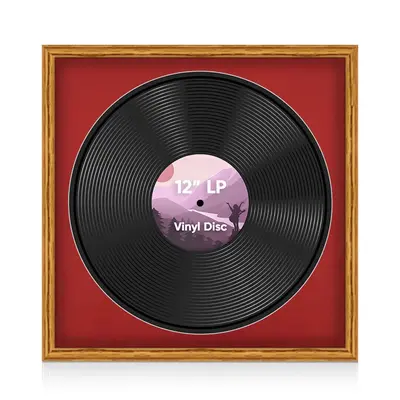 16X16" Oak Classic Vinyl Record Frame With Crimson Mount 12 Inch LP Disc - Stylish Display Frame