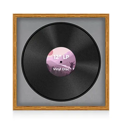 16X16" Oak Classic Vinyl Record Frame With Mid Grey Mount 12 Inch LP Disc - Stylish Display Frame