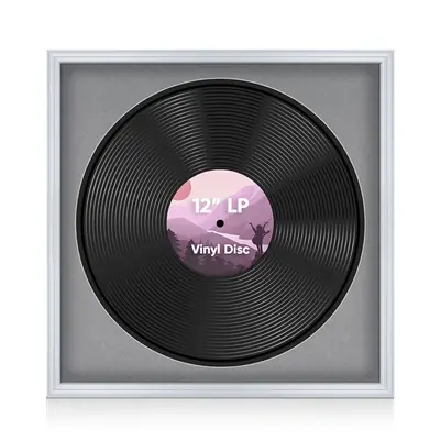 16X16" Silver Classic Vinyl Record Frame With Mid Grey Mount For 12 Inch LP Disc - Elegant Display For Music Lovers