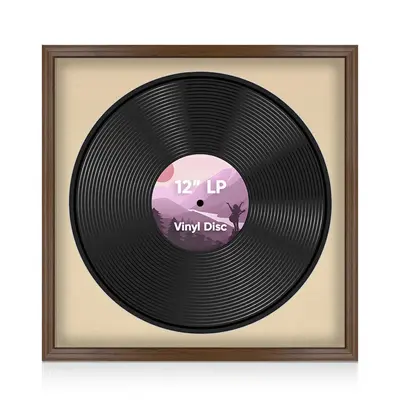 16X16" Walnut Classic Vinyl Record Frame With Ivory Mount For 12 Inch LP Disc - Premium Vinyl Display