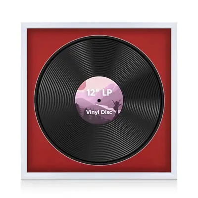 16X16" White Classic Vinyl Record Frame With Crimson Mount For 12 Inch LP Disc - Premium Vinyl Display