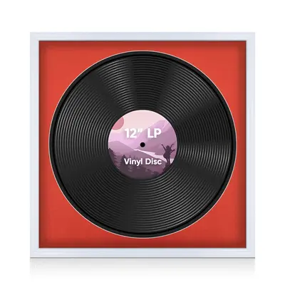 16X16" White Classic Vinyl Record Frame With Poppy Red Mount 12 Inch LP Disc - Stylish Display Frame