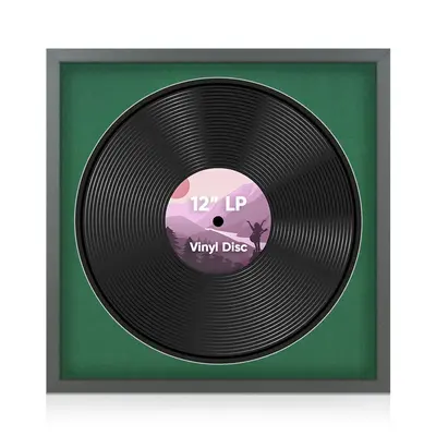 16X16" Dark Grey Modern Sleek Vinyl Record Frame With Emerald (Green) Mount 12 Inch LP Disc - Stylish Display Frame