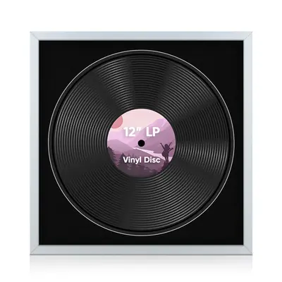 16X16" Silver Modern Sleek Vinyl Record Frame With Black Mount 12 Inch LP Disc - Stylish Display Frame