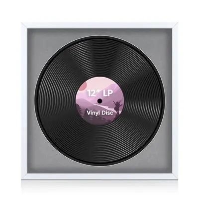 16X16" White Modern Sleek Vinyl Record Frame With Mid Grey Mount 12 Inch LP Disc - Stylish Display Frame