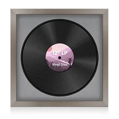 16X16" Aluminium Modern Vinyl Record Frame With Mid Grey Mount For 12 Inch LP Disc - Premium Vinyl Display