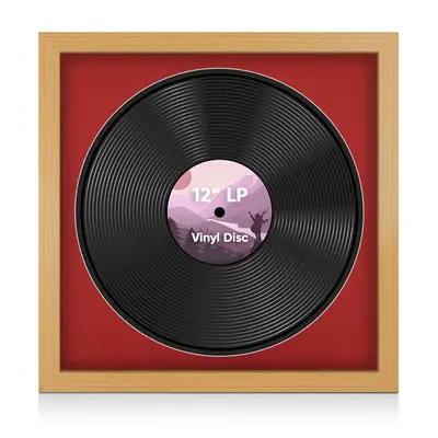 16X16" Country Pine Modern Vinyl Record Frame With Crimson Mount For 12 Inch LP Disc - Premium Vinyl Display