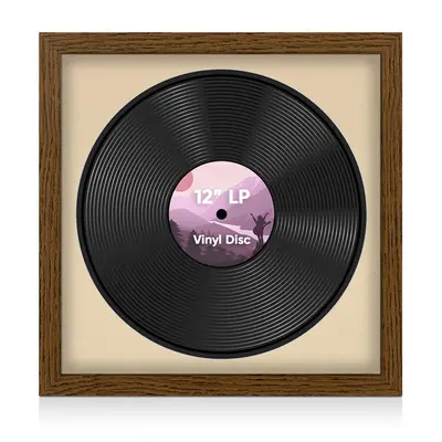 16X16" Dark Oak Modern Vinyl Record Frame With Ivory Mount For 12 Inch LP Disc - Premium Vinyl Display