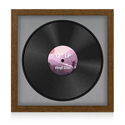 16X16" Dark Oak Modern Vinyl Record Frame With Mid Grey Mount For 12 Inch LP Disc - Elegant Display For Music Lovers