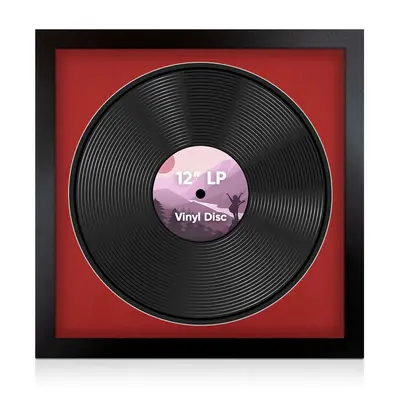 16X16" Mat Black Modern Vinyl Record Frame With Crimson Mount For 12 Inch LP Disc - Elegant Display For Music Lovers