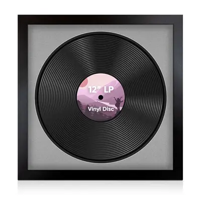16X16" Mat Black Modern Vinyl Record Frame With Silver Mount For 12 Inch LP Disc - Elegant Display For Music Lovers