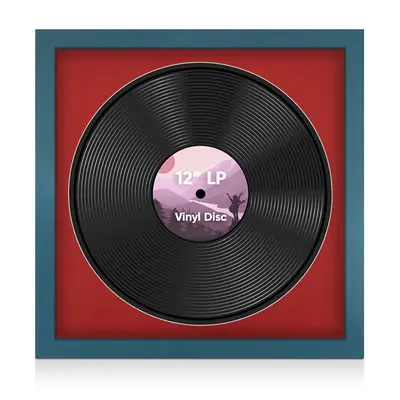 16X16" Navy Blue Modern Vinyl Record Frame With Crimson Mount For 12 Inch LP Disc - Premium Vinyl Display