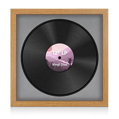 16X16" Oak Modern Vinyl Record Frame With Mid Grey Mount For 12 Inch LP Disc - Premium Vinyl Display