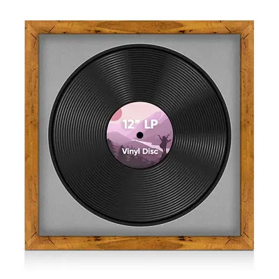 16X16" Rustic Oak Modern Vinyl Record Frame With Silver Mount For 12 Inch LP Disc - Elegant Display For Music Lovers