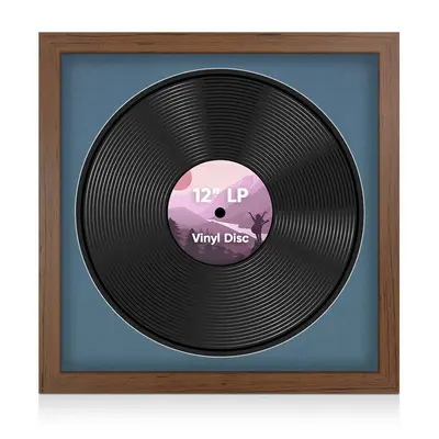 16X16" Walnut Modern Vinyl Record Frame With Pompador Mount 12 Inch LP Disc - Stylish Display Frame