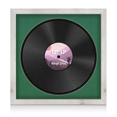 16X16" White Rustic Modern Vinyl Record Frame With Emerald (Green) Mount For 12 Inch LP Disc - Premium Vinyl Display