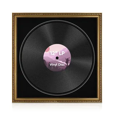 16x16" Ornate Gold Vintage Vinyl Record Frame With Black Mount For 12-Inch LP Disc - Elegant Vinyl Display