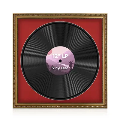 16x16" Ornate Gold Vintage Vinyl Record Frame With Crimson Mount Mount For 12-Inch LP Disc - Elegant Vinyl Display