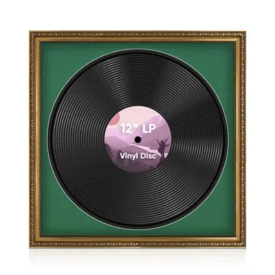 16x16" Ornate Gold Vintage Vinyl Record Frame With Emerald Green Mount For 12-Inch LP Disc - Elegant Vinyl Display