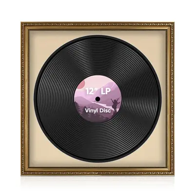 16x16" Ornate Gold Vintage Vinyl Record Frame With Ivory Mount For 12-Inch LP Disc - Elegant Vinyl Display