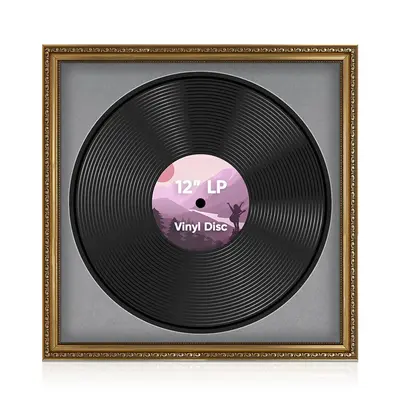 16x16" Ornate Gold Vintage Vinyl Record Frame With Mid Grey Mount For 12-Inch LP Disc - Elegant Vinyl Display