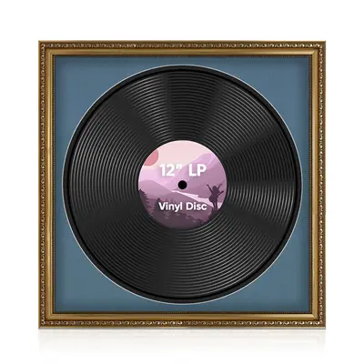 16x16" Ornate Gold Vintage Vinyl Record Frame With Pompadour Mount For 12-Inch LP Disc - Elegant Vinyl Display