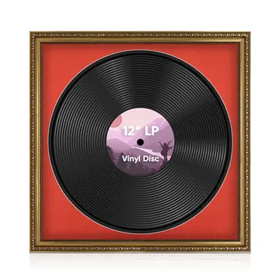 16x16" Ornate Gold Vintage Vinyl Record Frame With Poppy Red Mount For 12-Inch LP Disc - Elegant Vinyl Display